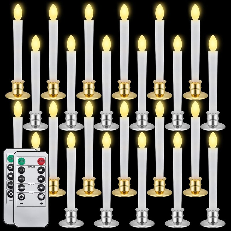 Spiareal Christmas Window Candle Lights Flickering Flameless Taper Candle Light Electric LED Christmas Candlesticks Battery Operated with Holders Remote Control Timer for Xmas Wedding Party Decor 24 Pcs  - Image 1