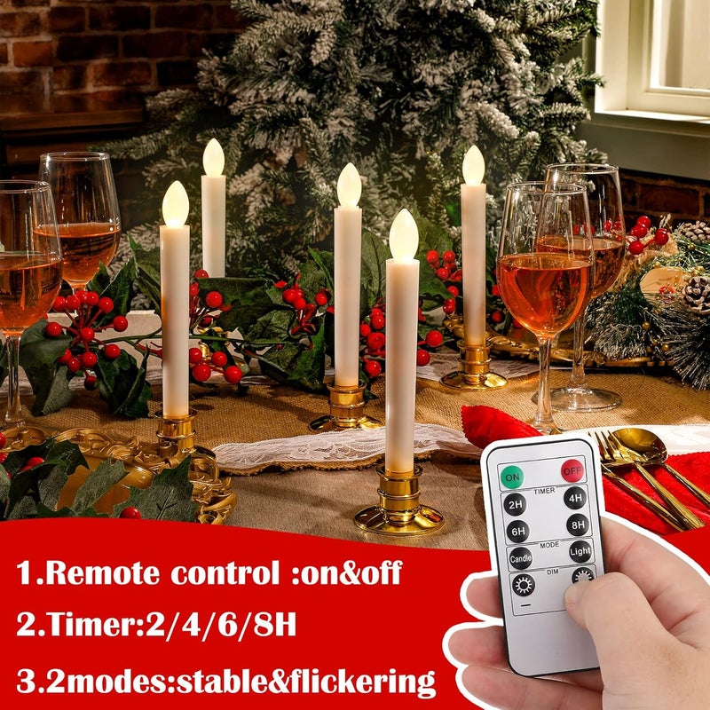 Spiareal Christmas Window Candle Lights Flickering Flameless Taper Candle Light Electric LED Christmas Candlesticks Battery Operated with Holders Remote Control Timer for Xmas Wedding Party Decor 24 Pcs  - Image 3