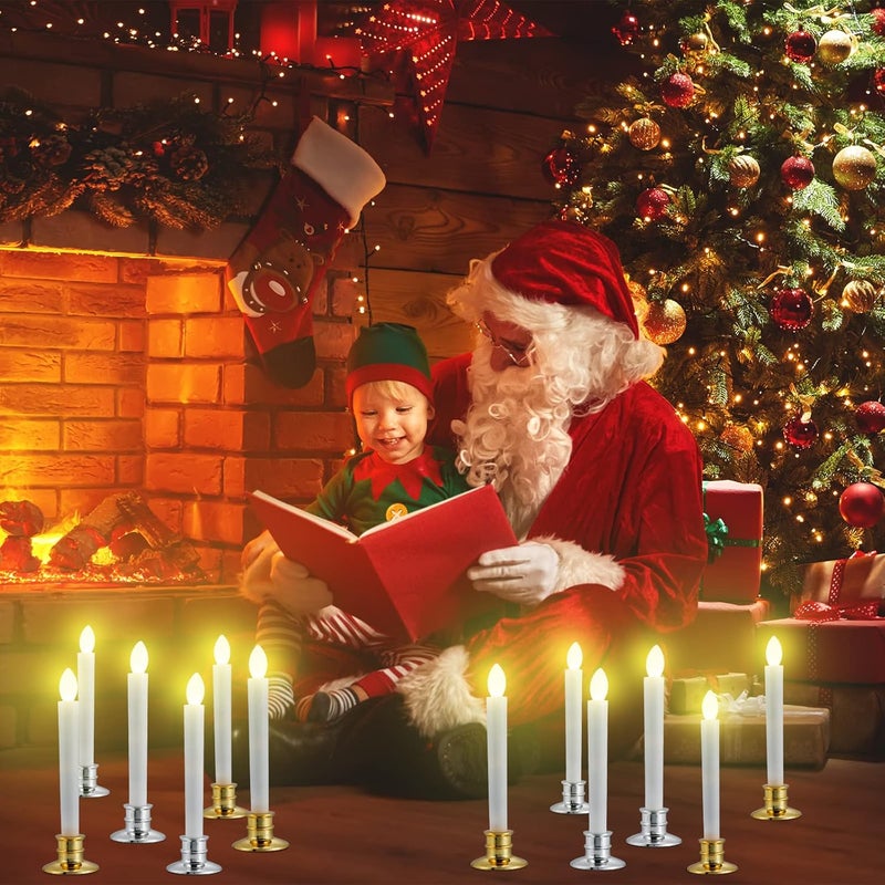 Spiareal Christmas Window Candle Lights Flickering Flameless Taper Candle Light Electric LED Christmas Candlesticks Battery Operated with Holders Remote Control Timer for Xmas Wedding Party Decor 24 Pcs  - Image 5