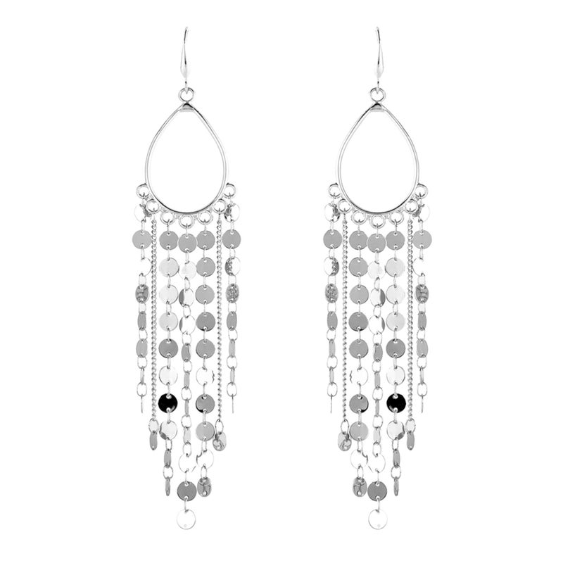 NTLX Bohemian Boho Tassel Dangle Drop Earrings for Women â€“ Lightweight Filigree Gypsy Coin Chandelier Disc Charm Hoops â€“ included Gift Box (Teardrop - Silver) - Image 1