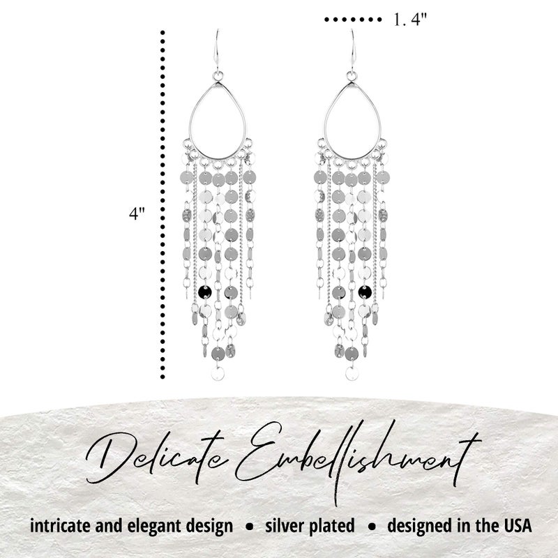 NTLX Bohemian Boho Tassel Dangle Drop Earrings for Women â€“ Lightweight Filigree Gypsy Coin Chandelier Disc Charm Hoops â€“ included Gift Box (Teardrop - Silver) - Image 2