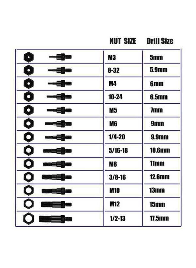 يُسلِّم أداة تثبيت صواميل البرشام اليدوية، أداة تثبيت صواميل البرشام RIVNUT مع نظام ضبط الصواميل، 12 مغزلًا بأحجام M3، M4، M5، M6، M8، M10، M12، 10-24، 1/4-20، 5/16-18، 3/8-16، 1/2-13 + 115 قطعة من صواميل البرشام/عبوة - Image 2