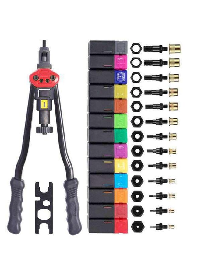 يُسلِّم أداة تثبيت صواميل البرشام اليدوية، أداة تثبيت صواميل البرشام RIVNUT مع نظام ضبط الصواميل، 12 مغزلًا بأحجام M3، M4، M5، M6، M8، M10، M12، 10-24، 1/4-20، 5/16-18، 3/8-16، 1/2-13 + 115 قطعة من صواميل البرشام/عبوة - Image 1