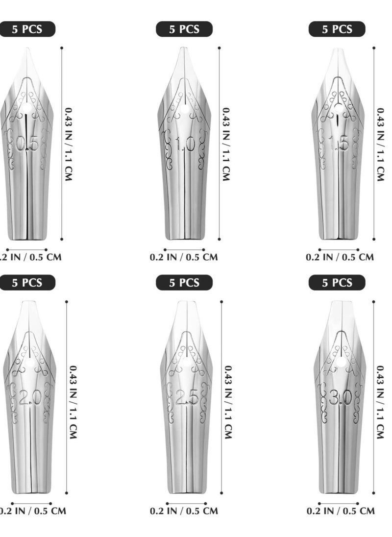 Excefore 30pcs Stainless Steel Fountain Pen Nibs, Replacement Nibs Set for Calligraphy and Writing, Various Sizes for Kids, Adults, and Students(0.5+1+1.5+2+2.5+3mm each 5pcs)  - Image 2