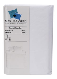 Home-Tex Design 3 Piece Hometex Design King Size Flat Sheet Set White - 1 Flat Sheet (240x260 cm) +2 Pillow Covers (50x75 cm)  - Image 2
