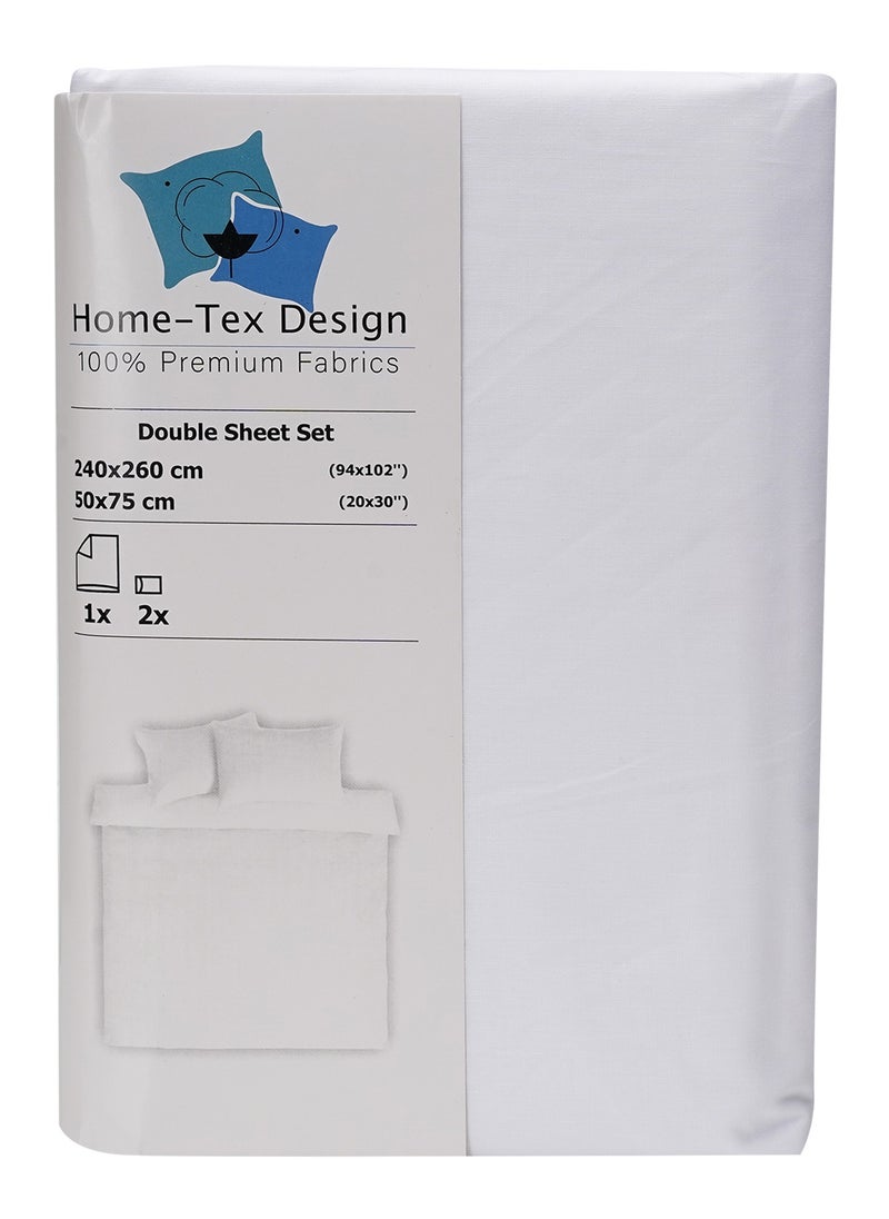 Home-Tex Design 3 Piece Hometex Design King Size Flat Sheet Set White - 1 Flat Sheet (240x260 cm) +2 Pillow Covers (50x75 cm)  - Image 2