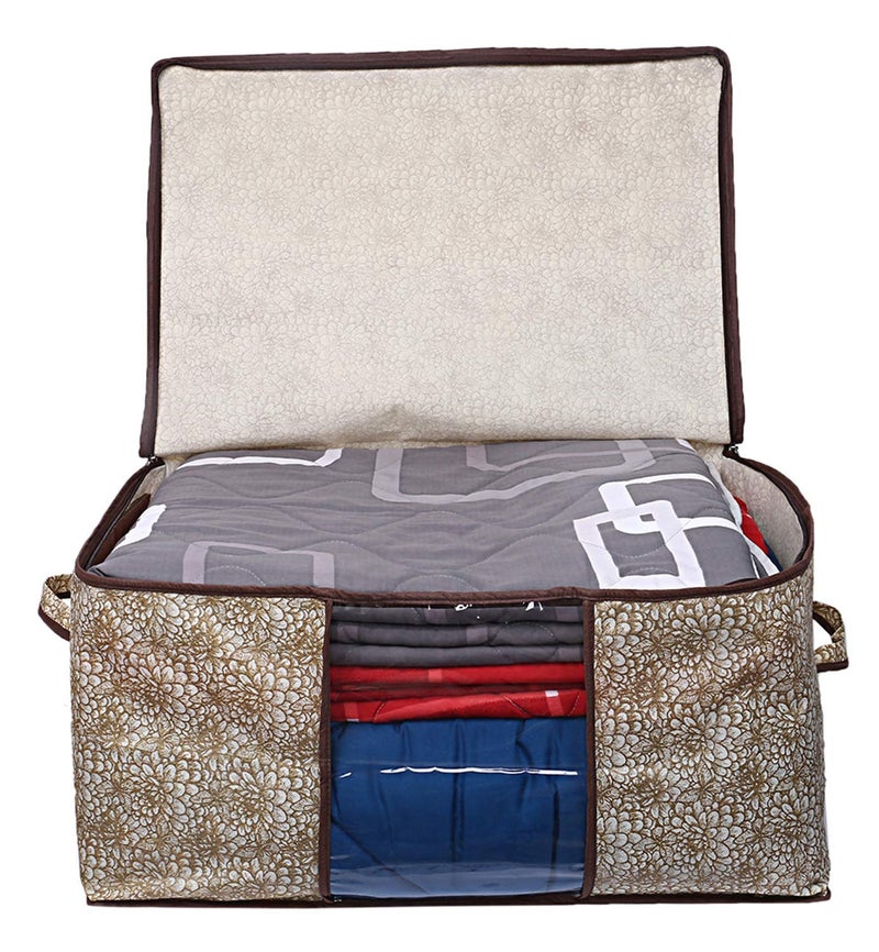 Kuber Industries Metalic Printed 9 Piece Non Woven Underbed Storage Bag Storage Organiser Blanket Cover with Transparent Window Extra Large Golden Brown CTKTC134520 - Image 5