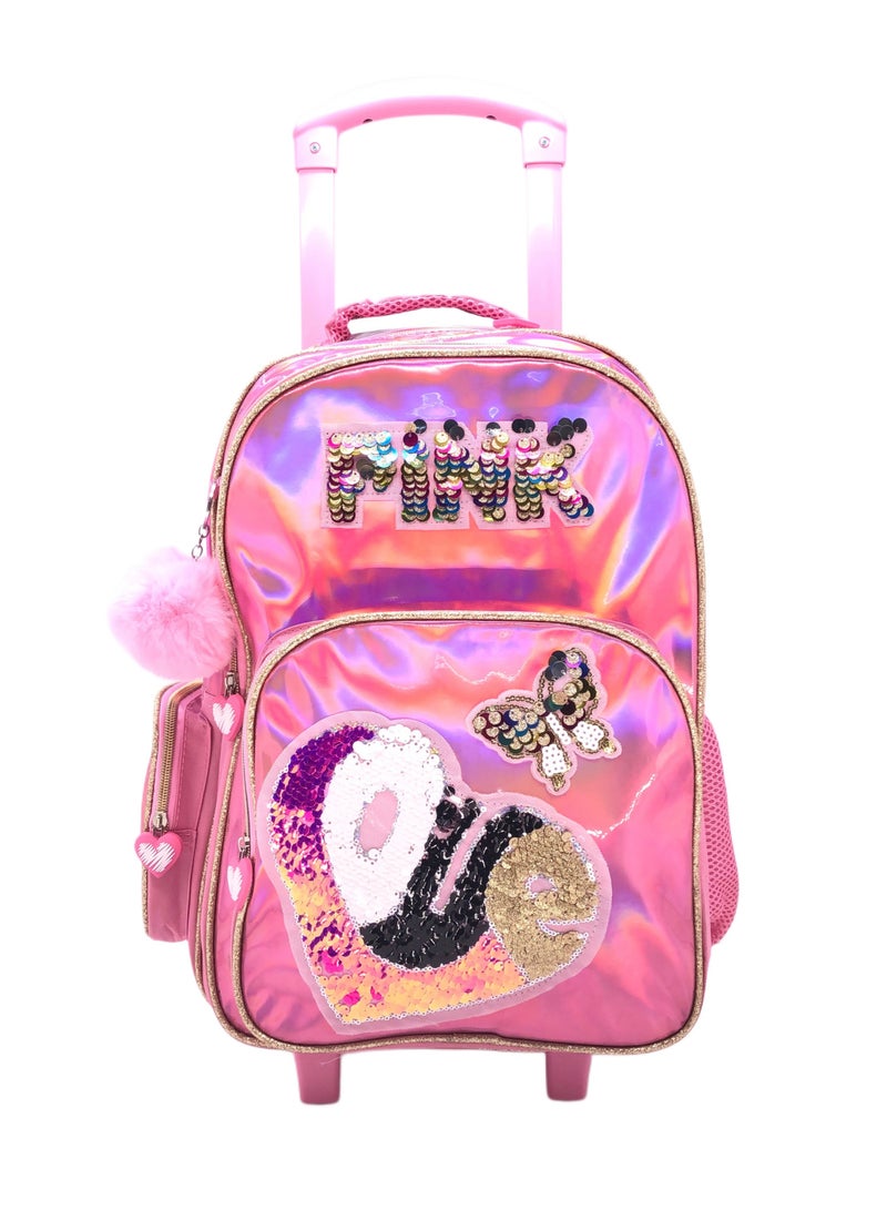 i-kola Heart And Butterfly Design Rolling Backpack 15 inch Wheeled Kids Backpack with Lunch Bag and Pencil Case for Girls Blue and Boys - Image 2