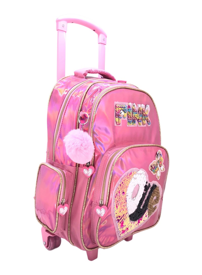 i-kola Heart And Butterfly Design Rolling Backpack 15 inch Wheeled Kids Backpack with Lunch Bag and Pencil Case for Girls Blue and Boys - Image 3