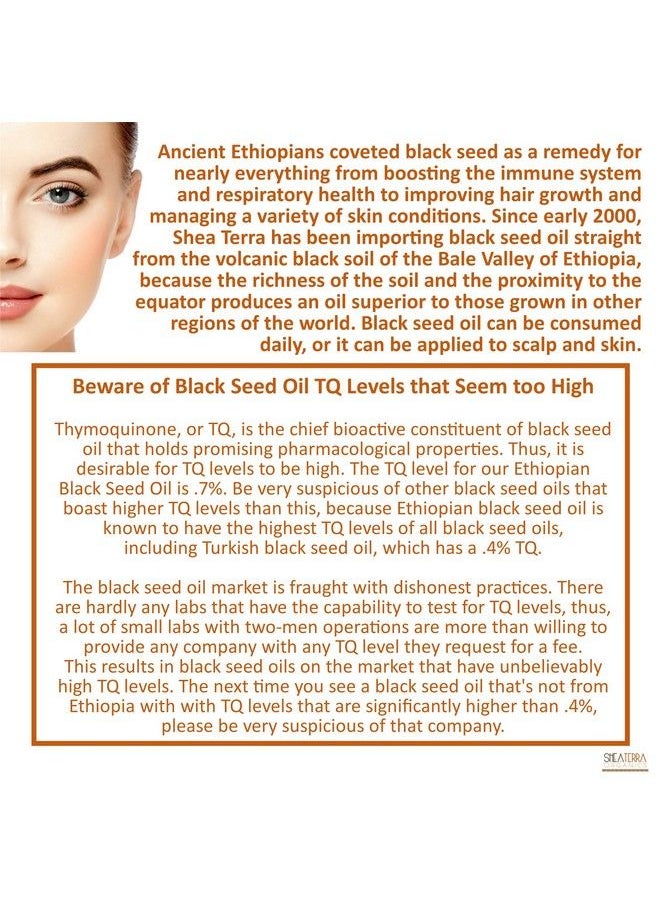 Shea Terra Organics Shea Terra Ethiopian Black Seed Coldpressed Extra Virgin Oil | All Natural & Oil To Boost Immune System Improve Hair Growth & Skin Tone Manage Chronic Dry Skin Eczema & More 8 Oz  - Image 4