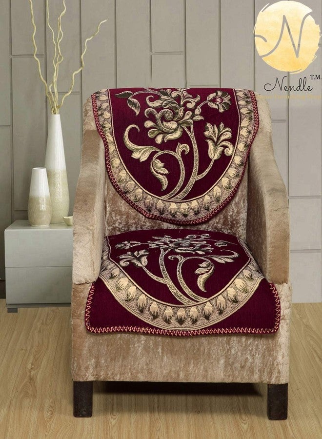 Nendle Soft Smooth Solid Fabric Floral Design Velvet 5 Seater Sofa Covers Set (Maroon, Set of 6 Pieces) - Image 3