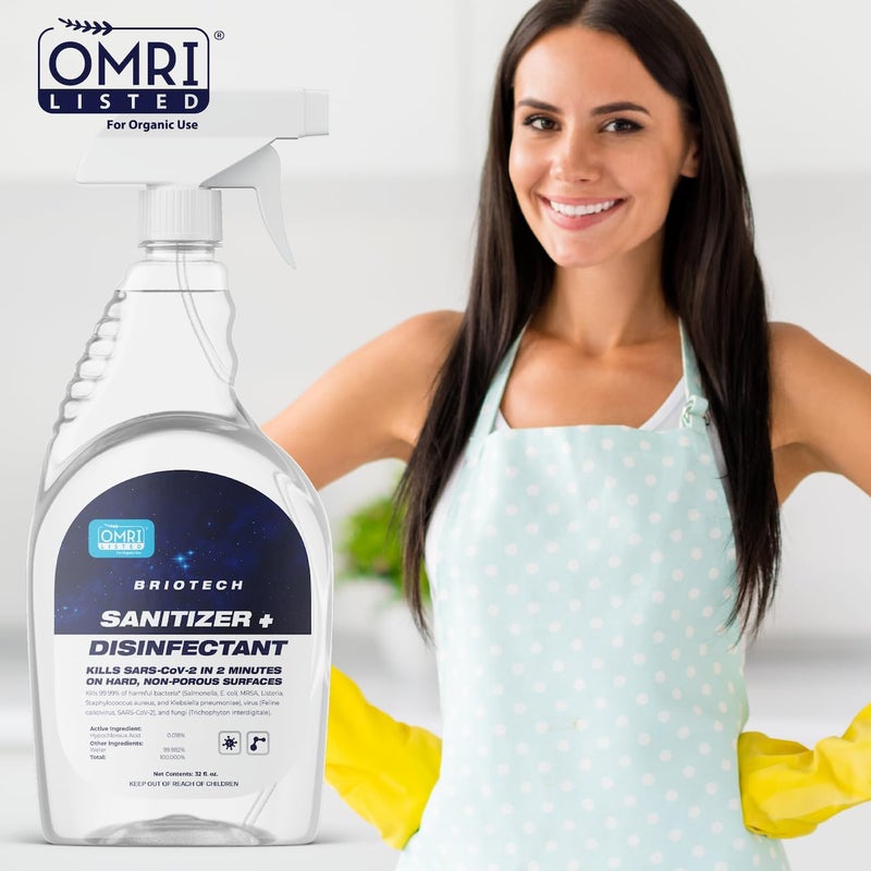 BRIOTECH بريوتك مطهر معقم بخاخ هيبوكلوروس، يقتل 99.99% من الفيروسات والبكتيريا، يقضي على الروائح، لطيف على دور الحضانة وغرف اللعب، مطهر لأسطح الاتصال بالطعام بدون شطف، 1 جالون إعادة تعبئة - Image 5