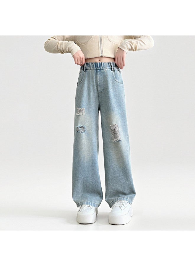 Bumblebee Girls Pants Summer Fashion Children's Casual Loose Fit Long Pants Summer Thin Denim Flared Trousers - Image 5