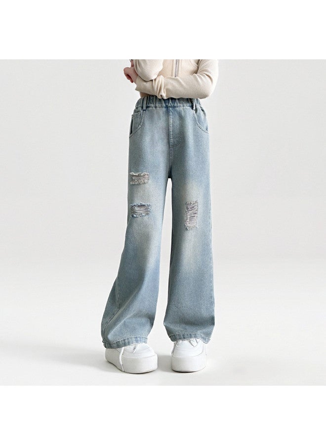 Bumblebee Girls Pants Summer Fashion Children's Casual Loose Fit Long Pants Summer Thin Denim Flared Trousers - Image 3