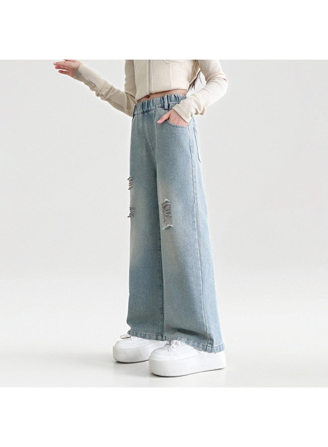 Bumblebee Girls Pants Summer Fashion Children's Casual Loose Fit Long Pants Summer Thin Denim Flared Trousers - Image 4