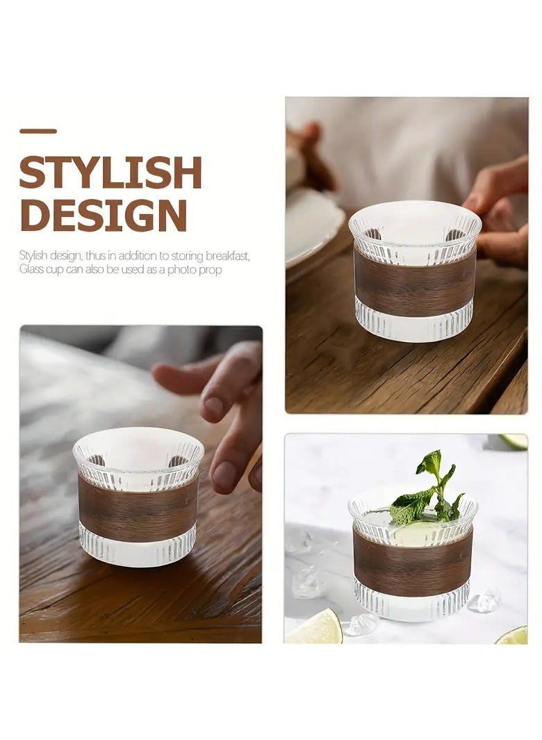 Glass cup made of Pyrex with a ribbed surface and an elegant wooden sleeve, 150 ml capacity, suitable for hot drinks and specialty coffee - Image 2