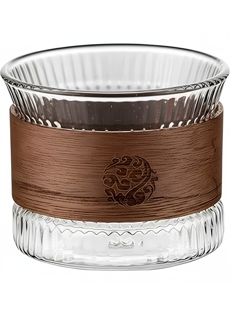 Glass cup made of Pyrex with a ribbed surface and an elegant wooden sleeve, 150 ml capacity, suitable for hot drinks and specialty coffee - Image 1