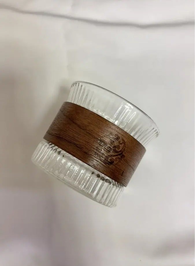 Glass cup made of Pyrex with a ribbed surface and an elegant wooden sleeve, 150 ml capacity, suitable for hot drinks and specialty coffee - Image 4