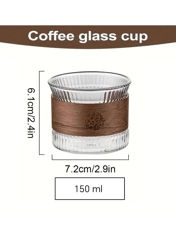 Glass cup made of Pyrex with a ribbed surface and an elegant wooden sleeve, 150 ml capacity, suitable for hot drinks and specialty coffee - Image 5