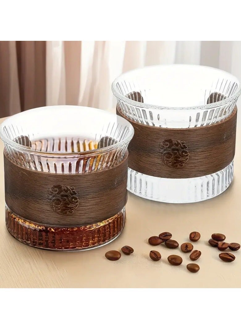 Glass cup made of Pyrex with a ribbed surface and an elegant wooden sleeve, 150 ml capacity, suitable for hot drinks and specialty coffee - Image 3