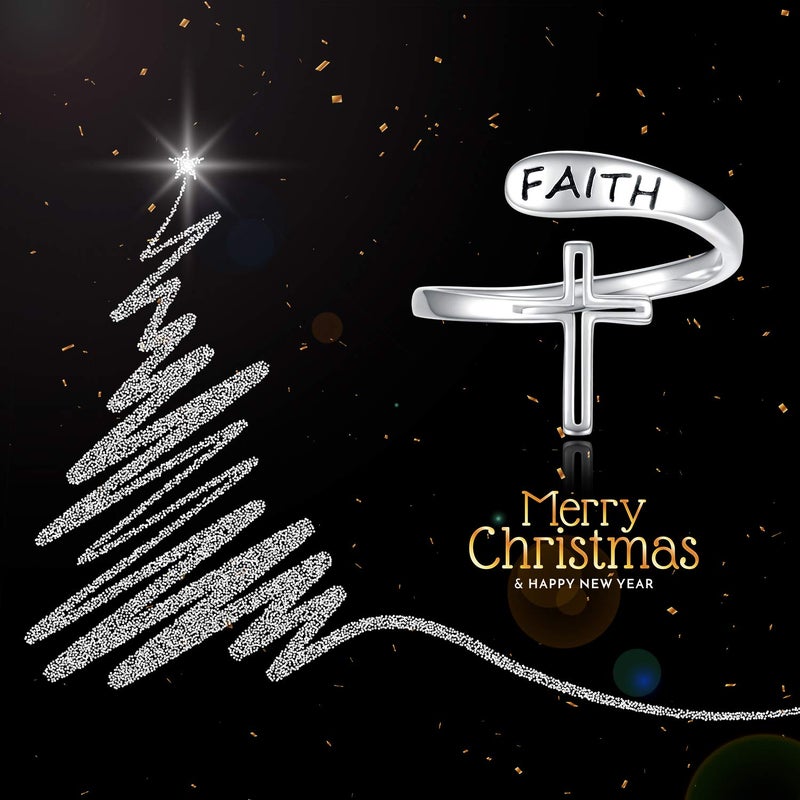 APOTIE Faith Cross Ring for Women - Sterling Silver Christian Bless Adjustable Rings Jewelry Gift for Women - Image 2