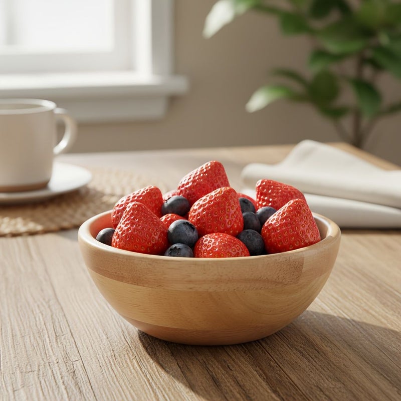 Set Of 2 Handcrafted Solid Wood Lacquered Bowls For Rice Soup Fruit And Seasoning Use - Image 1