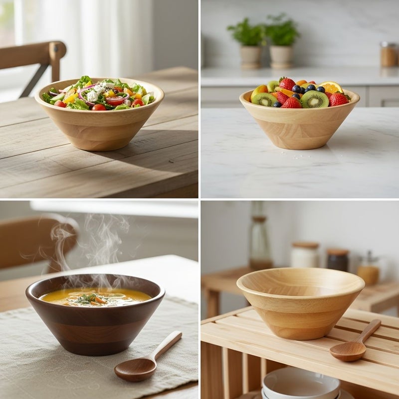 Set Of 2 Handcrafted Solid Wood Lacquered Bowls For Rice Soup Fruit And Seasoning Use - Image 5