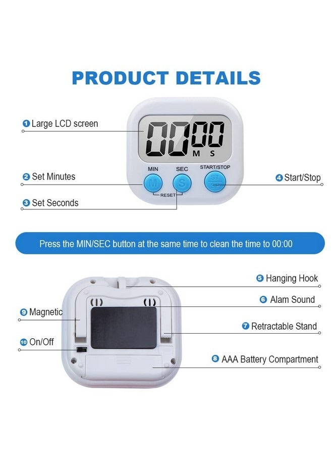 Beauenty Large Screen Digital Kitchen Timer Magnetic Stopwatch Timer for Baking Kitchen Study Training Count-Up Counting Down Clock ,White - Image 5