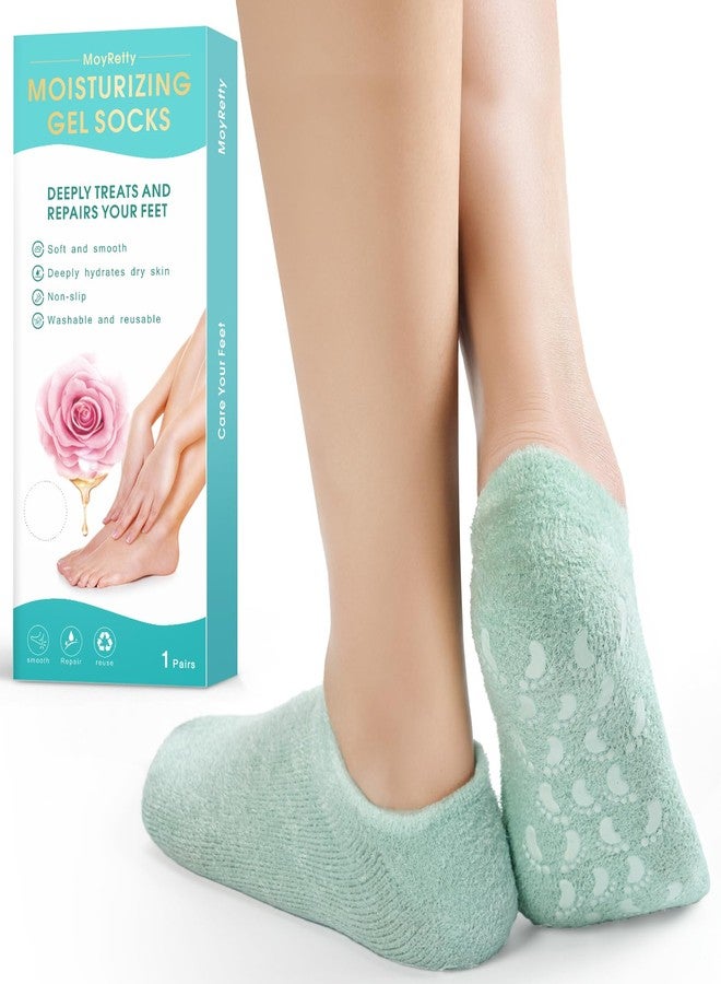 MoyRetty Moisturizing Silicone Gel Socks, 8.66 inches(Size M), for Dry Cracked Feet Care Gel Silicone Aloe Spa Socks for Women (Green) - Image 1