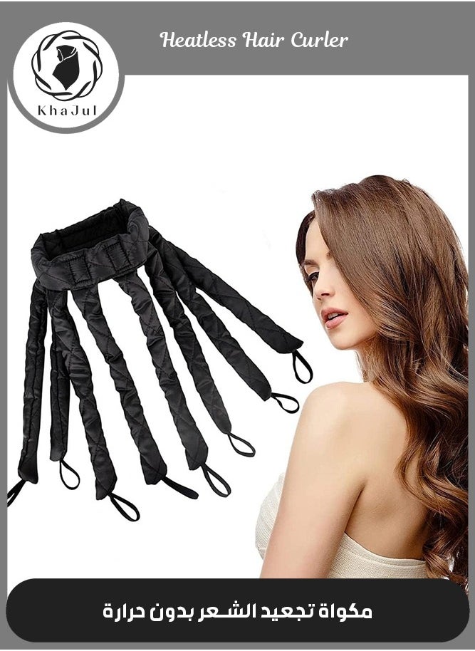 KHAJUL - 38cm-Heatless Hair Curler for Long Hair Soft Satin No Heat Octopus with Adjustable Headband for Women Curls Wave to Sleep-Black - Image 1