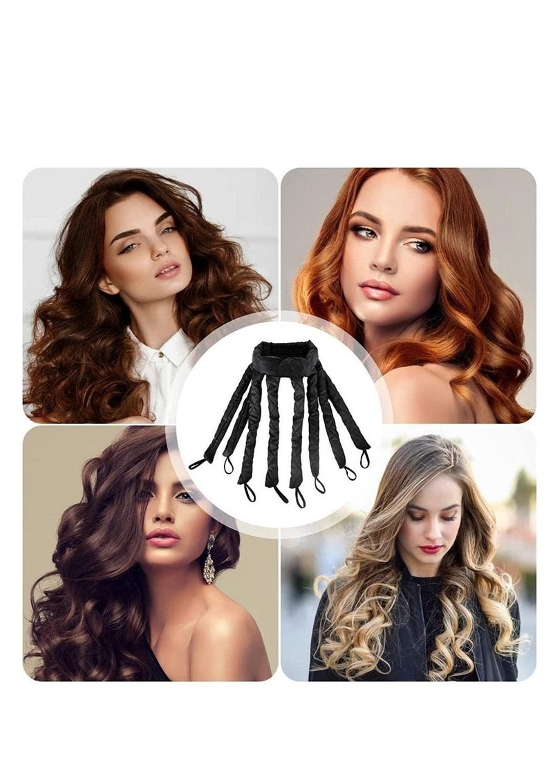 KHAJUL - 38cm-Heatless Hair Curler for Long Hair Soft Satin No Heat Octopus with Adjustable Headband for Women Curls Wave to Sleep-Black - Image 1