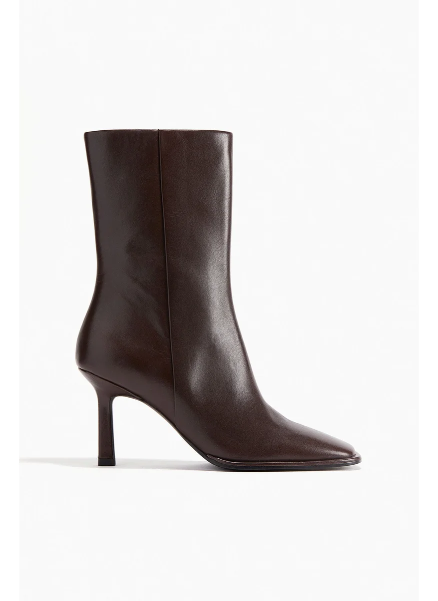 H&M Heeled Leather Ankle Boots