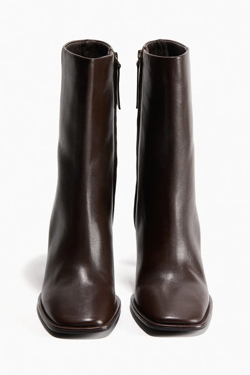H&M Heeled Leather Ankle Boots