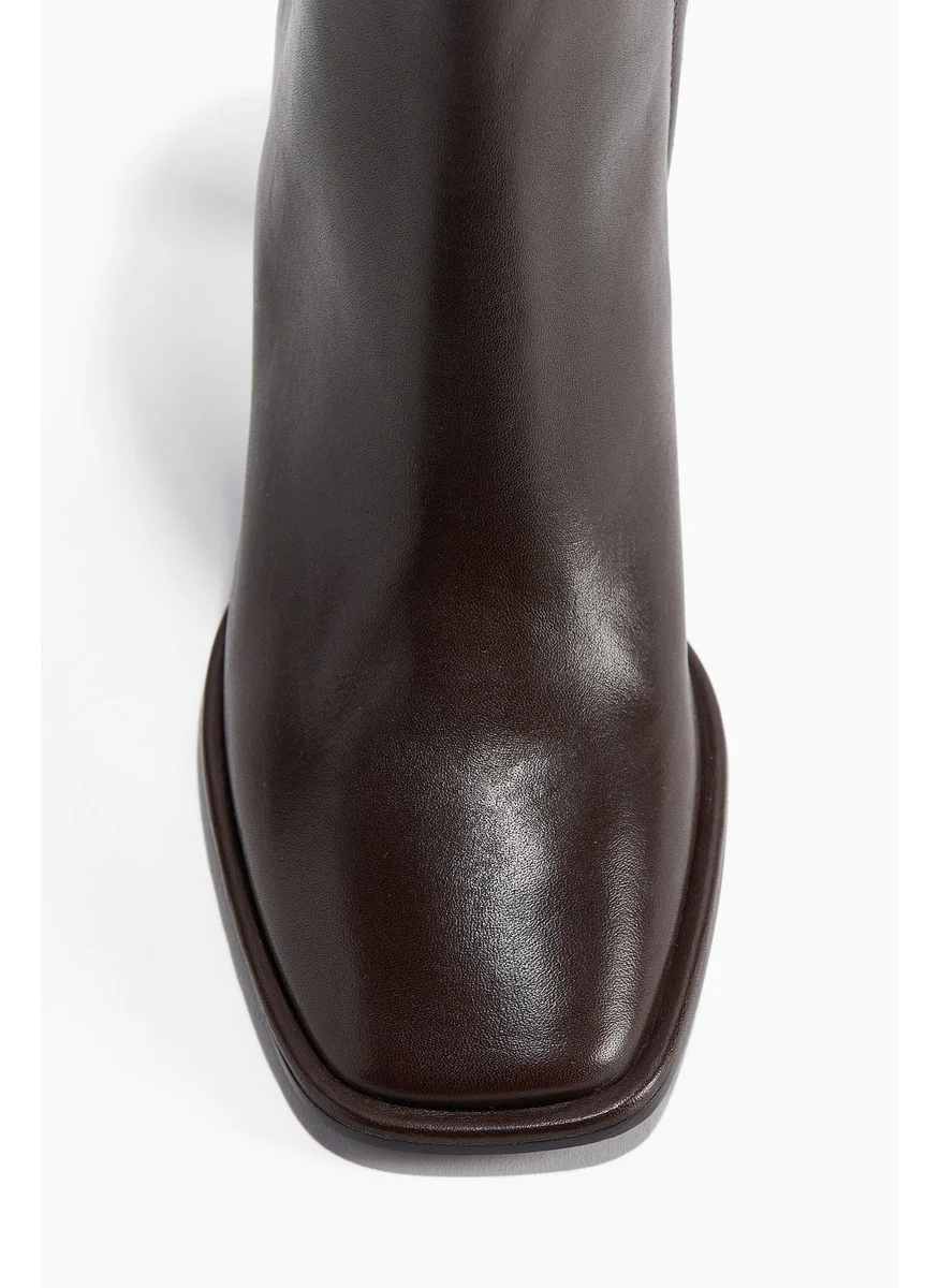 H&M Heeled Leather Ankle Boots