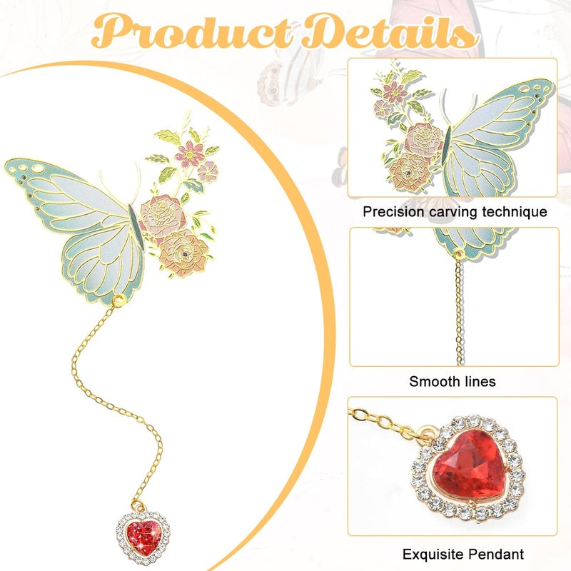 Climberty ® Metal Butterfly Bookmark with Red Heart Chain Pendent, Cute Funny Metal Bookmark, Unique Gifts Book Markers for Women Book Lovers, Valentine Mother's Day Christmas New Year Birthday Gift - Image 3