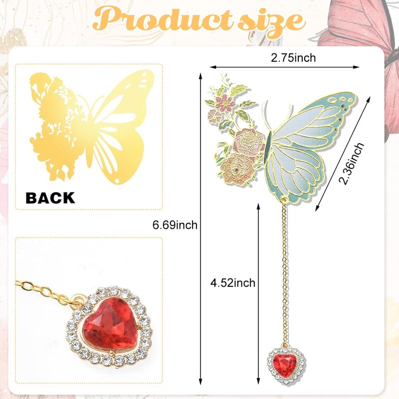 Climberty ® Metal Butterfly Bookmark with Red Heart Chain Pendent, Cute Funny Metal Bookmark, Unique Gifts Book Markers for Women Book Lovers, Valentine Mother's Day Christmas New Year Birthday Gift - Image 2