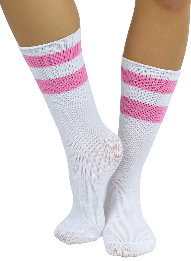 حذاء نسائي من ToBeInStyle يصل إلى الكاحل مصنوع من الأكريليك مع جزء علوي مخطط - أبيض/وردي - Image 1