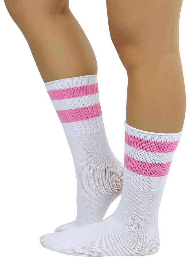 حذاء نسائي من ToBeInStyle يصل إلى الكاحل مصنوع من الأكريليك مع جزء علوي مخطط - أبيض/وردي - Image 3