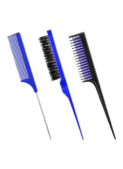 Patelai 3 Pieces Hair Styling Comb Set Includes Hair Brush Teasing Fluffy Hair Brush Rat Tail Comb Teasing Comb And Triple Teasing Comb For Women Back Combing Hair (Blue And Black Dark Blue)  - Image 1