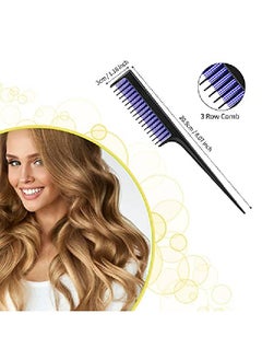 Patelai 3 Pieces Hair Styling Comb Set Includes Hair Brush Teasing Fluffy Hair Brush Rat Tail Comb Teasing Comb And Triple Teasing Comb For Women Back Combing Hair (Blue And Black Dark Blue)  - Image 4
