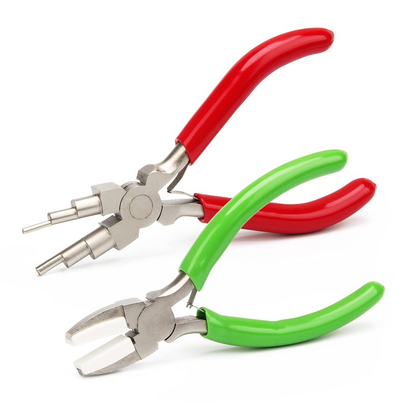 Jewelry Making Nylon Pliers Sets AngleKai 6 IN 1 Jewelry Bail Making Pliers and Nylon Jaw Flat Nose for Jump Ring GreenRed