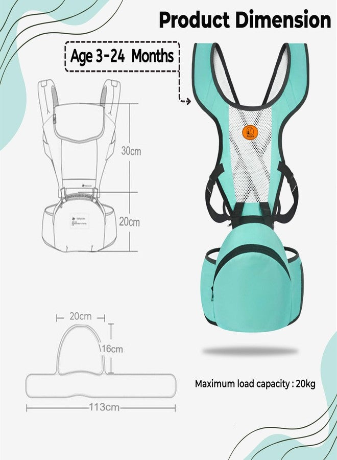 بيمبيكا حاملة أطفال بيمبيكا من حديثي الولادة إلى الأطفال الصغار مع مقعد للورك، متعددة الأوضاع، حاملة أطفال ناعمة، حقيبة كنغر، حاملة أطفال مناسبة لجميع الفصول - أزرق سماوي - Image 3