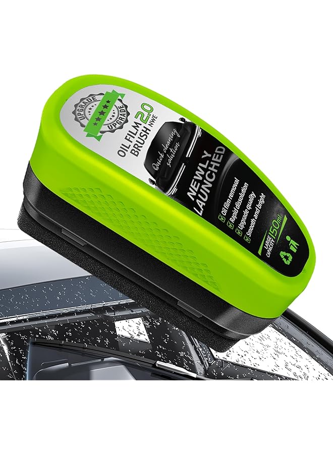SWIUKPHE Upgrade Automotive Oil Film Cleaning Brush, Reusable Glass Coating For Windshield, Prevents Rain And Fog, Cleaning Glass Brush (Green) - Image 1