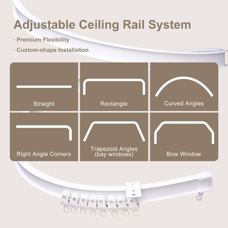 MaKefeile Room Divider Curtains & Flexible Bendable Tracks Set,Privacy Dividers Ceiling Track Curtain Window Blackout Curtains for Living Room Bedroom (W180 Ã— H108 In 1 Panel Black Drape & White Rail) - Image 3