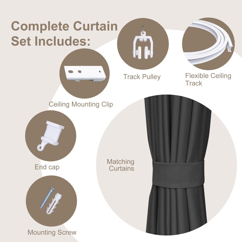 MaKefeile Room Divider Curtains & Flexible Bendable Tracks Set,Privacy Dividers Ceiling Track Curtain Window Blackout Curtains for Living Room Bedroom (W180 Ã— H108 In 1 Panel Black Drape & White Rail) - Image 2