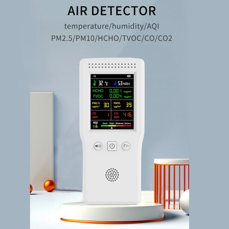 Handheld Portable Air Quality Detector: 9 In 1 White Device With LCD Color Backlight Display - Advanced Detection Technology Large Capacity Battery for Home Office Outdoor Use - Image 2