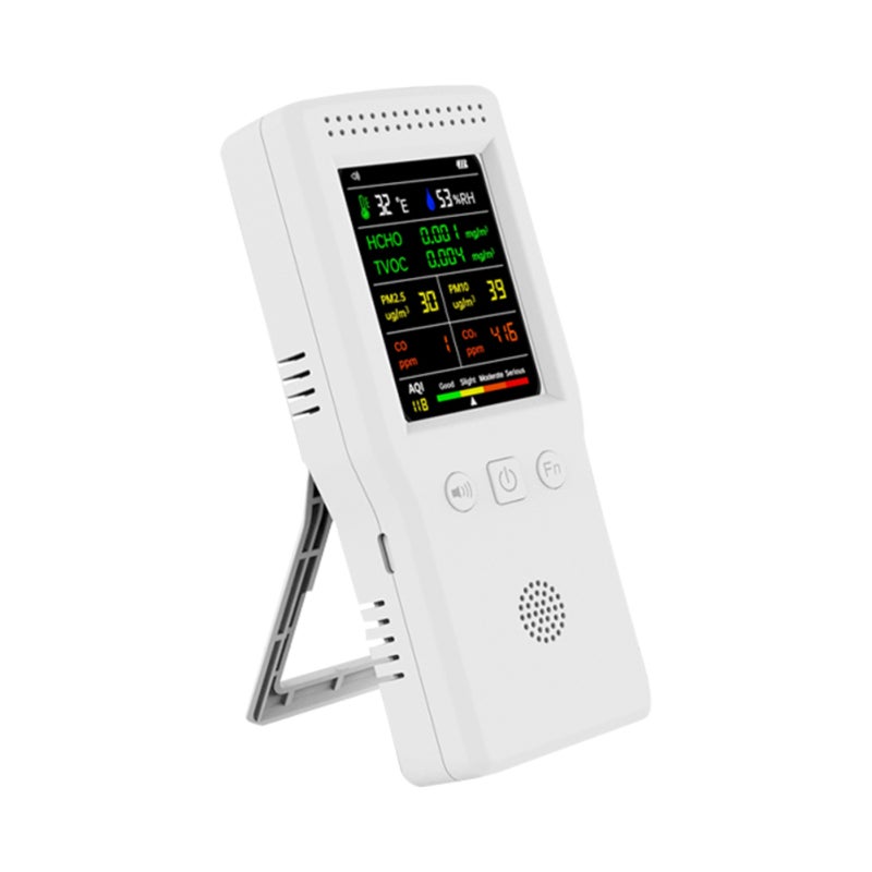 Handheld Portable Air Quality Detector: 9 In 1 White Device With LCD Color Backlight Display - Advanced Detection Technology Large Capacity Battery for Home Office Outdoor Use - Image 1