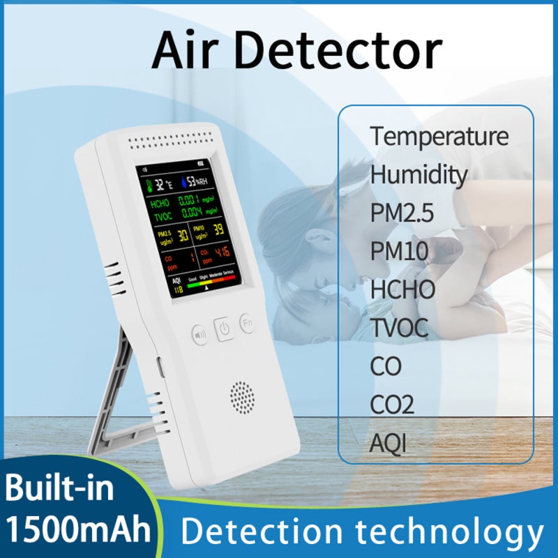 Handheld Portable Air Quality Detector: 9 In 1 White Device With LCD Color Backlight Display - Advanced Detection Technology Large Capacity Battery for Home Office Outdoor Use - Image 4