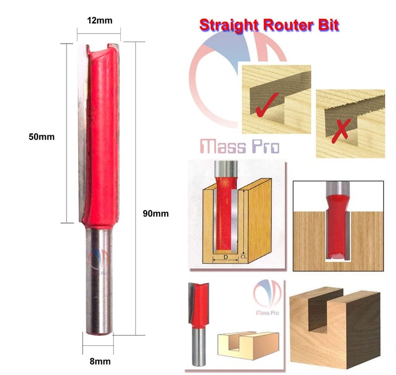 ISC ISC Long 8mm Shank Double Blade Wood Working Straight Router Bit 8x12x90mm Rotary Bit - Image 3