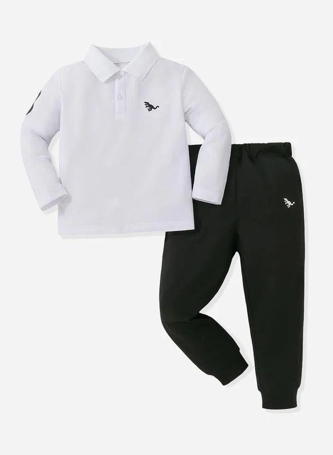 تايك تو Take Two Boys White Graphic Polo and Black Jogger Set
